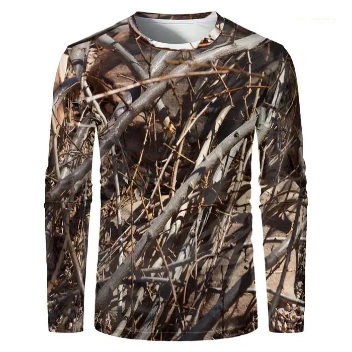 CamSolomon-T-shirt de chasse à manches longues imprimé forêt pour hommes, haut surdimensionné, entra