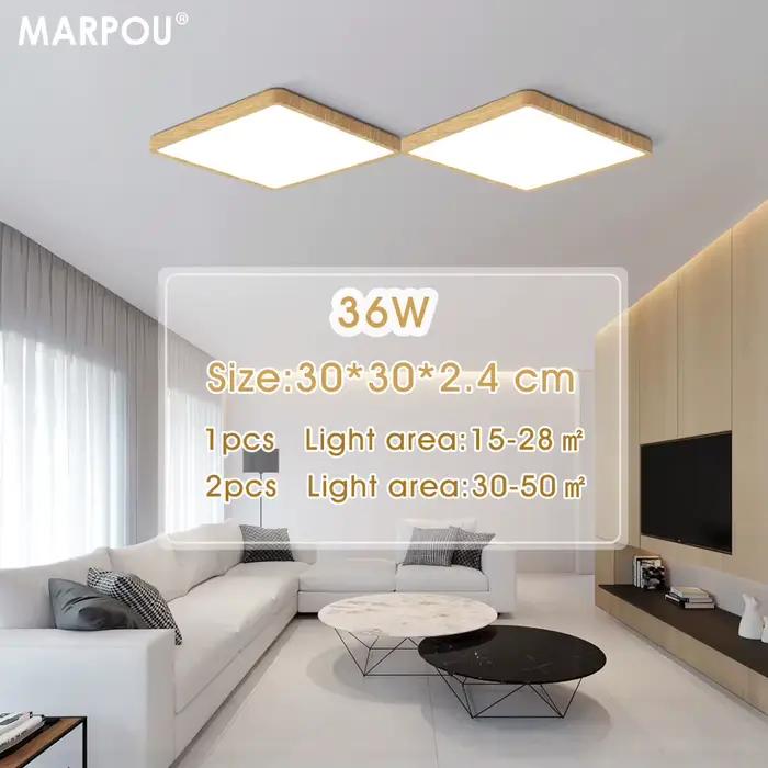 MARPOU Tuya plafonnier LED intelligent Grain de bois App commande vocale Alexa/Google télécommande p