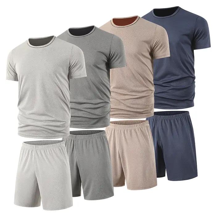 Ensemble d'été 2 pièces en maille multicolore pour hommes, short à manches courtes, T-shirt de sport