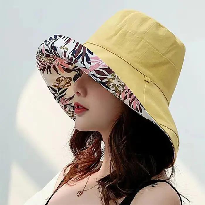 Chapeau seau pour femmes, chapeau de pêcheur quatre saisons, chapeau à grand bord, Double face, pare