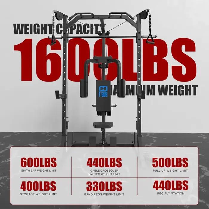FAGUS Smith Machine Home Gym Power Cage avec système de poulies, rack à squats compact pour entraîne
