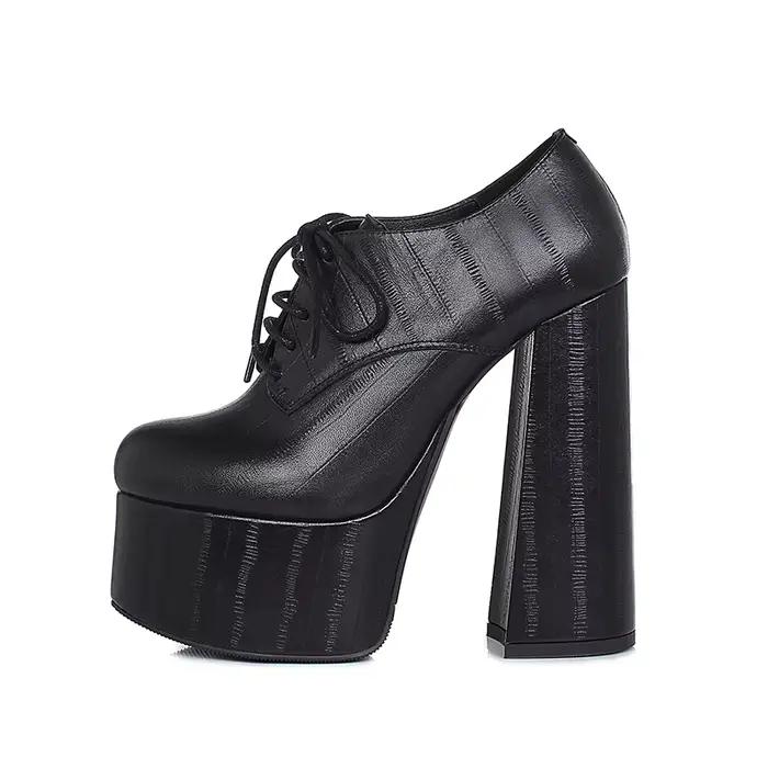 Arden Furtado printemps mouton daim bout rond talon carré plate-forme pompes Super haut talon Sexy à