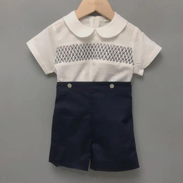 Ensemble de Boutique pour enfants, 2 pièces, smocks espagnol, en coton et lin, costume à manches cou