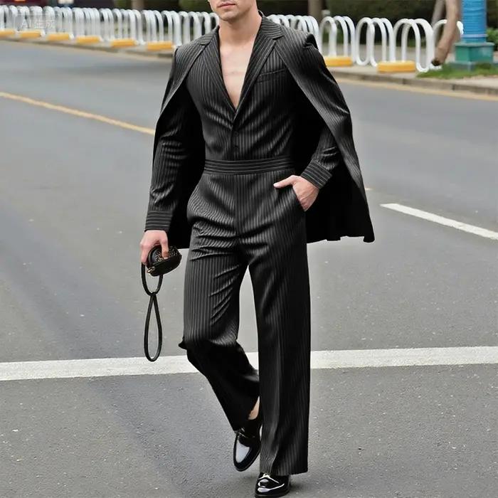 INCERUN hommes rayé ensembles Streetwear élégant à manches longues irrégulière Blazer et pantalon de