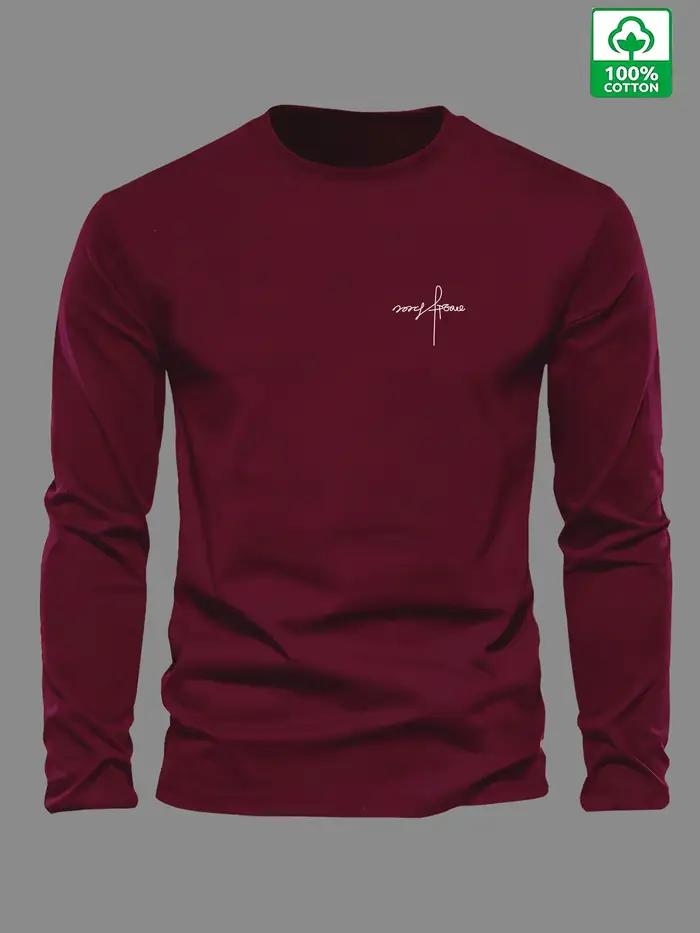 T-shirt à manches longues et col rond pour hommes, 100% pur coton, ample et confortable, sport et lo