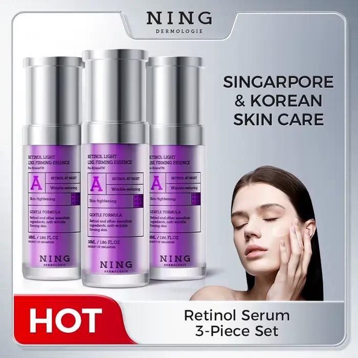 Sérum visage au rétinol 3 pièces : stimule la fermeté, la luminosité et l'humidité avec extrait de c