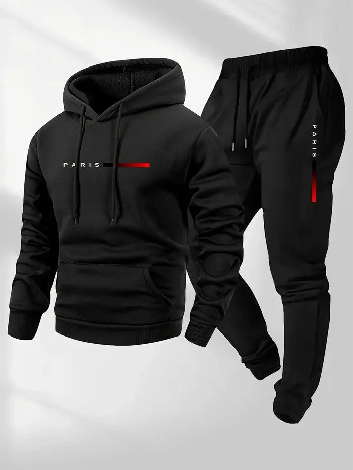 Ensemble de vêtements de sport avec lettres imprimées pour hommes, sweat-shirt à capuche et pantalon