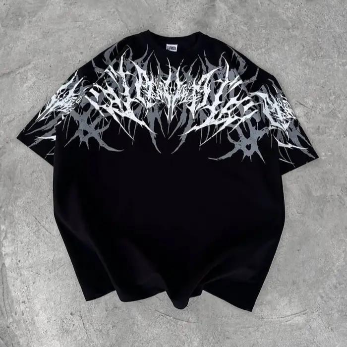 T-shirt à manches courtes pour adulte, style gothique cyberpunk Y2K, imprimé stencil, broderie 3D, d