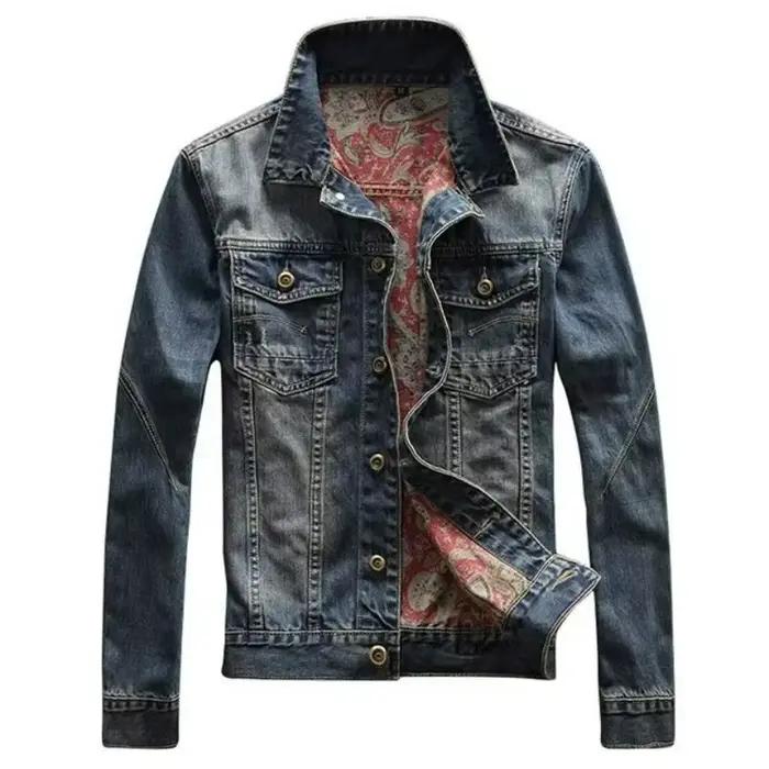 Manteau en jean pour homme, printemps-automne, col rabattu, simple boutonnage, coupe ajustée, bleu d