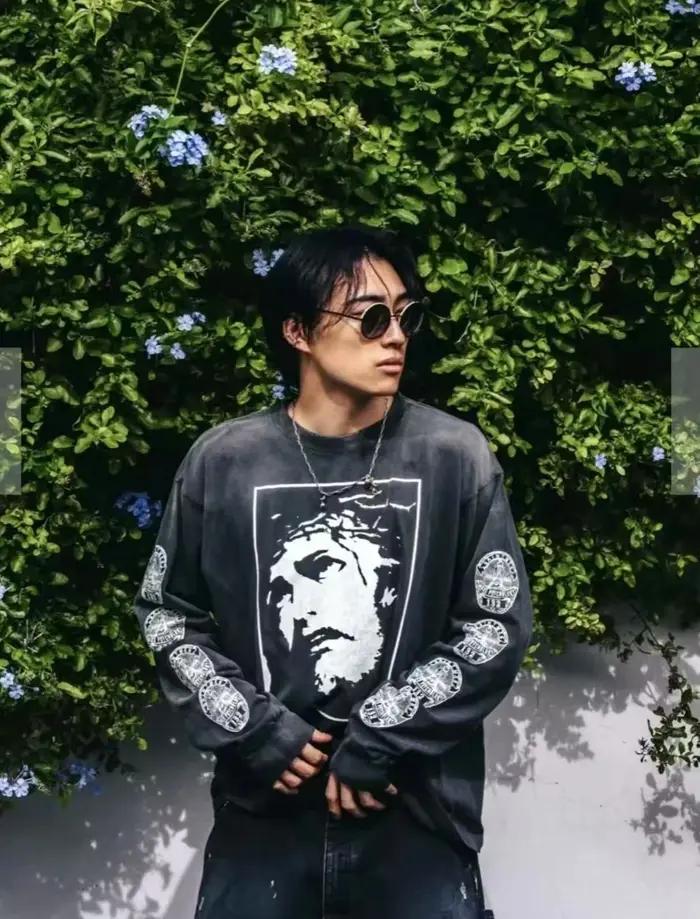 Yao mode Saint de Michael 25SS haute qualité coton à manches longues hauts t-shirt Streetwear surdim