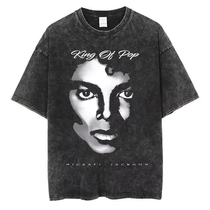 T-shirts vintage délavés Michael Jackson le roi de la pop pour hommes et femmes, t-shirt décontracté