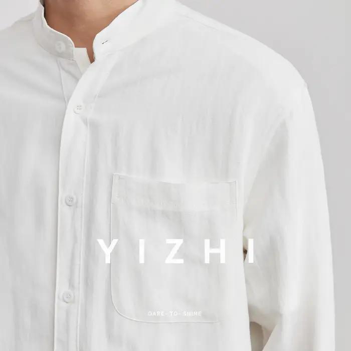 Chemise décontractée pour homme en lin, style chinois, col montant, printemps 2026, légèrement ample