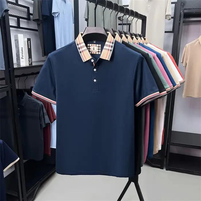 Marque de mode de luxe à manches courtes polo shirt hommes été de haute qualité coton soyeux respira