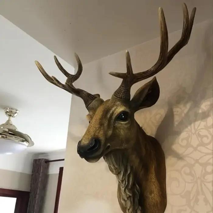 Faux tête de cerf 17 pouces, fausse tête d'animal, décoration murale faite à la main, décor de ferme