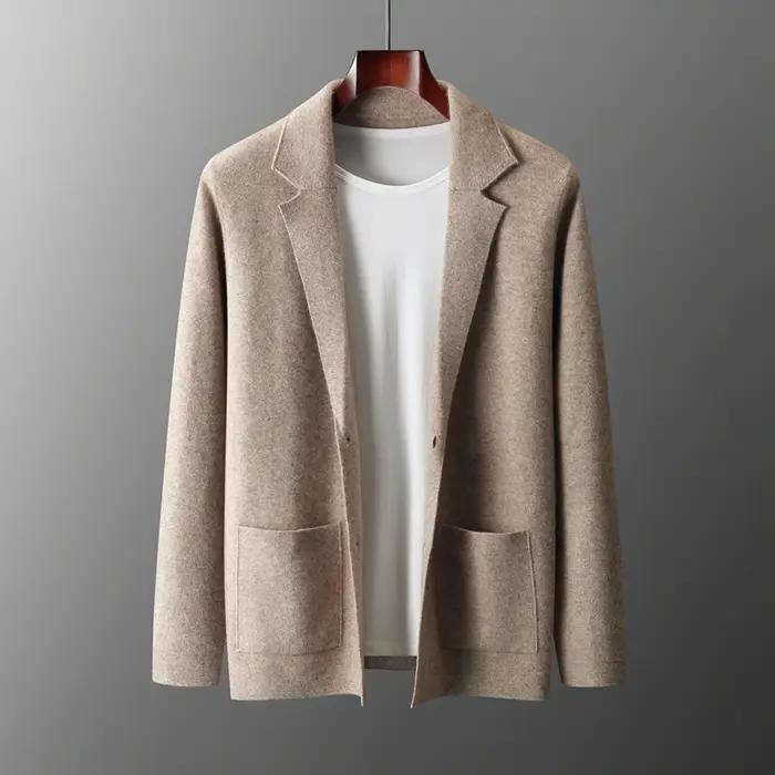 100% laine mérinos pull hommes costume col Cardigan pantalon ensemble intelligent tricots décontract