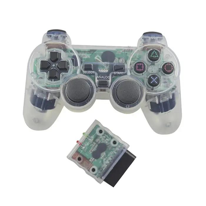 Manette de jeu sans fil de couleur transparente pour PS2, contrôleur Bluetooth à vibrations 2.4G, co