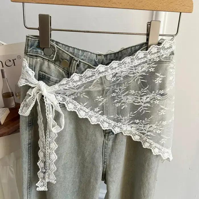 Jupe courte Triangle en dentelle pour femmes, demi-jupe empilée de Style coréen, petit tablier, ride