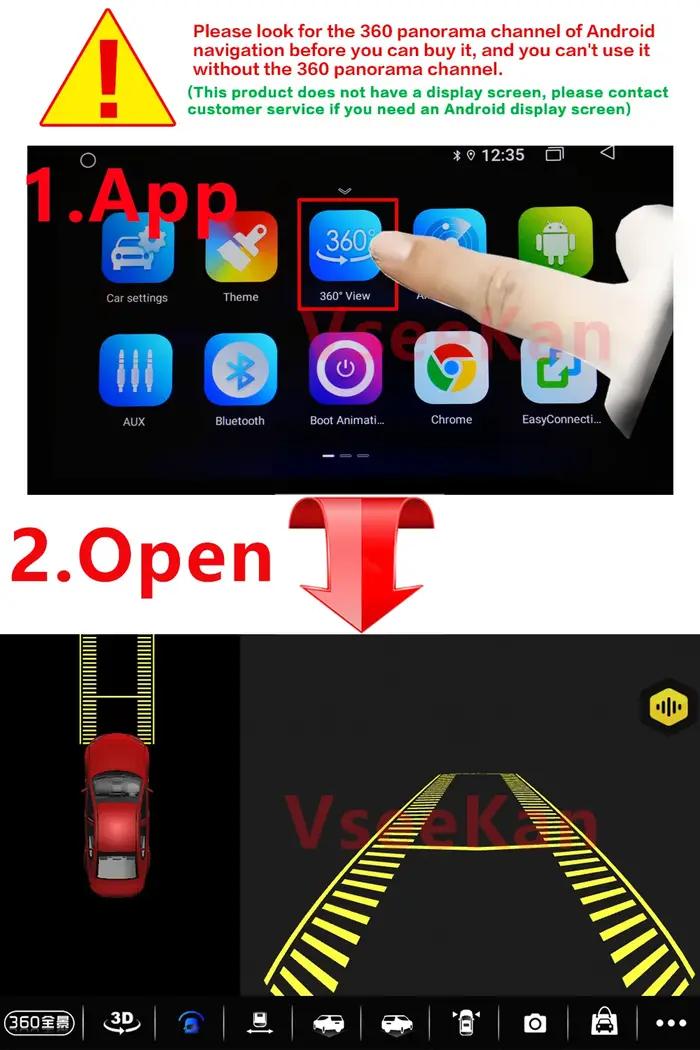 Caméra de Voiture 360° Pour Autoradios Android Multimédia Avec Fonction 360° Système Panoramique Intégré 360APP 8K HD 3D AHD1080P 720P Objectif Doré Occasions Spéciales Manoeuvres Sécurité Conducteur