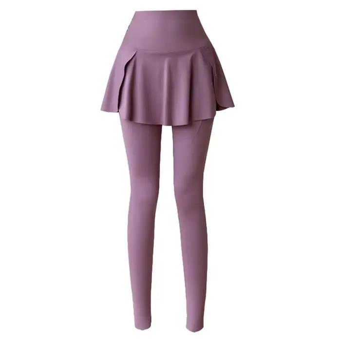 Faux Leggings deux pièces pour femmes, Leggings de Fitness sans couture, taille haute avec poche éla