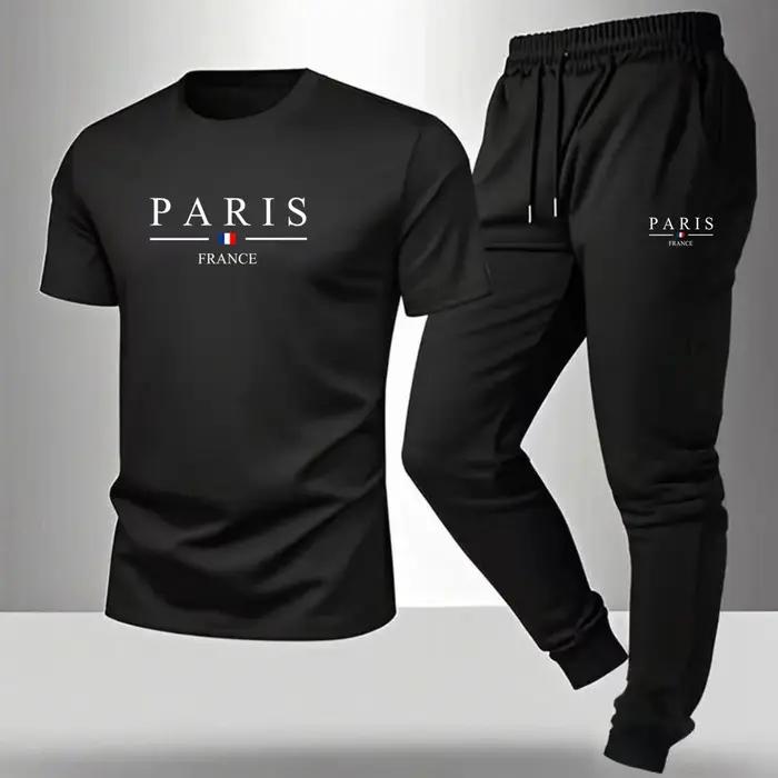Ensemble t-shirt à manches courtes et pantalon décontracté d'été pour homme, imprimé Paris, ensemble