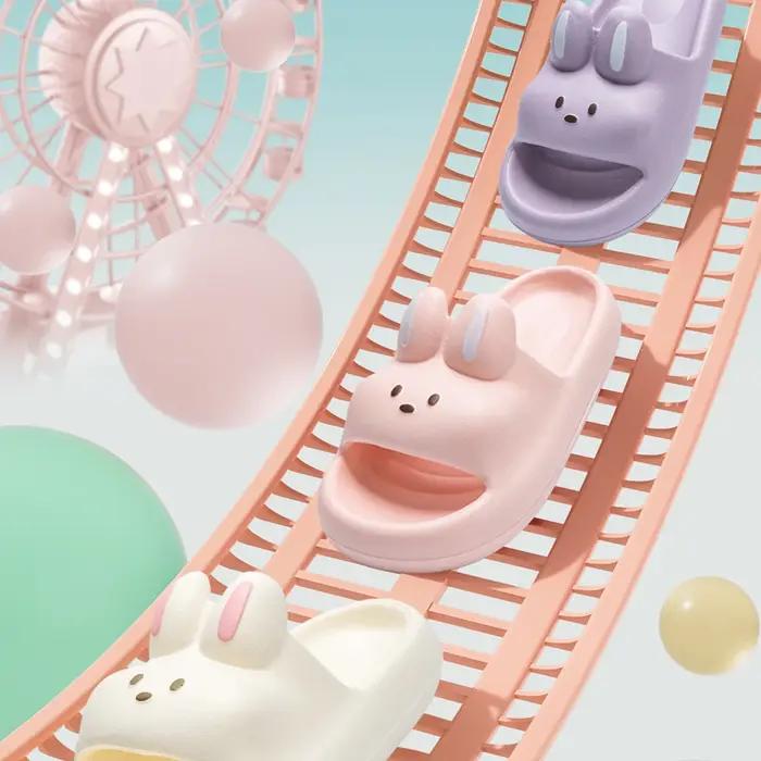 Pantoufles de lapin de dessin animé pour enfants, pantoufles d'intérieur et d'extérieur à fond épais