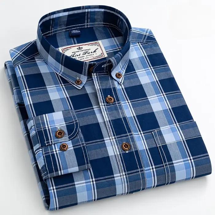 Chemises à manches longues à carreaux 100% coton de haute qualité pour hommes, coupe cintrée, chemis