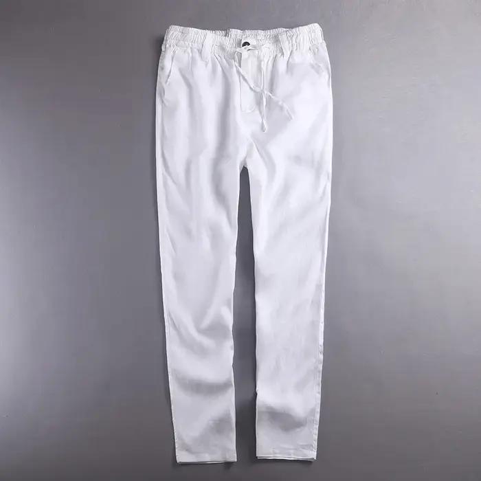 Nouveau 100% pantalons en lin hommes marque pur lin solide blanc pantalon hommes mode pantalon pour