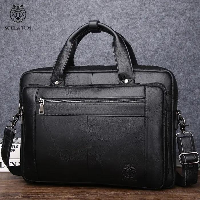 SCHLATUM Sac d'ordinateur de bureau en cuir véritable pour hommes, Porte-documents d'affaires, sacs