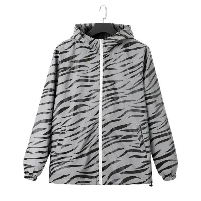 Vestes réfléchissantes imprimées zèbre pour hommes, Hip Hop, à capuche, mode, coupe-vent, lumineux,