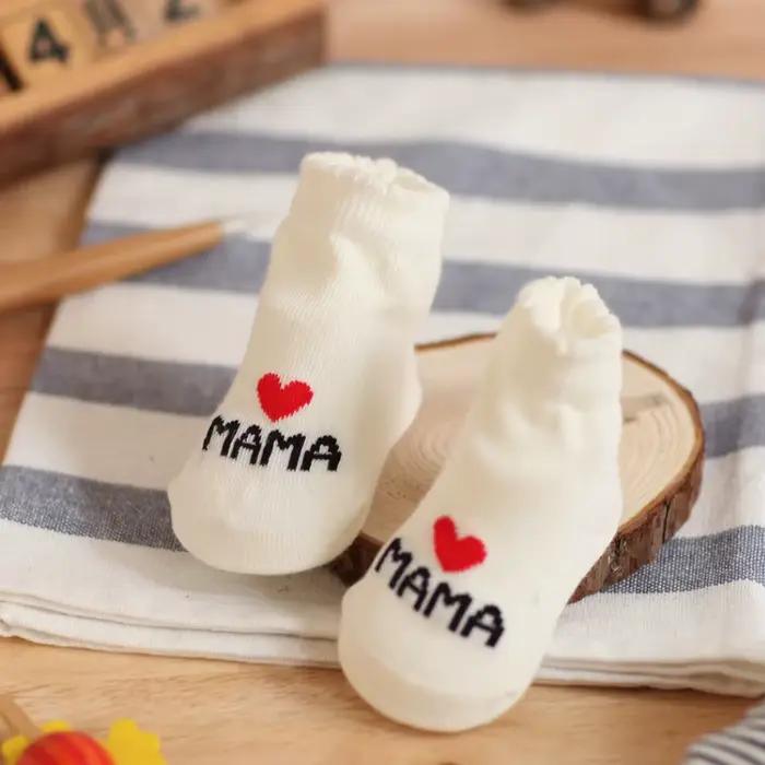 2 paires de chaussettes pour nouveau-né fille et garçon, blanches, mignonnes, amour MAMA PAPA Bebe,