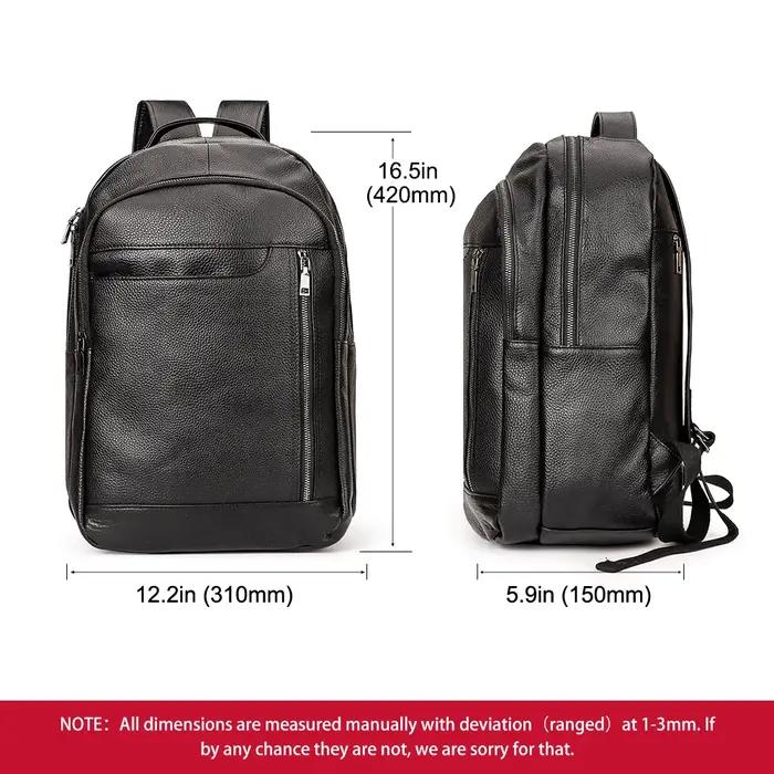 Sac à dos de voyage noir pour hommes, en cuir véritable, pour ordinateur portable, grande capacité,