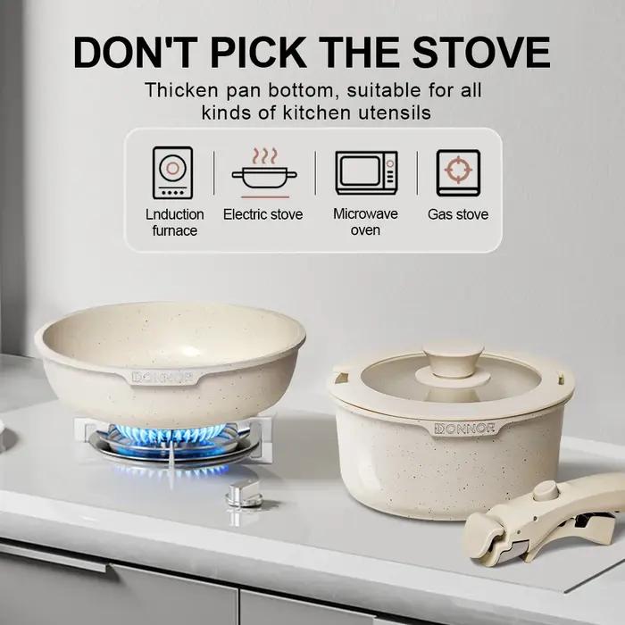 Donnor 17 pièces poignée amovible batterie de cuisine antiadhésive en aluminium moulé sous pression