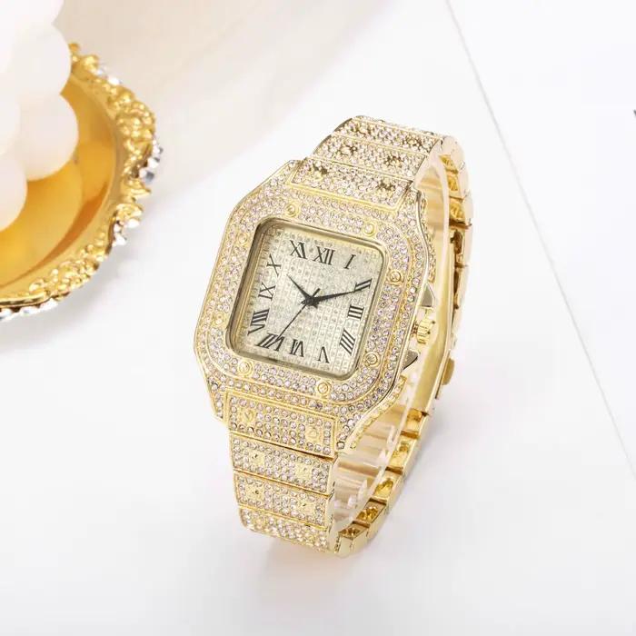 Hommes montre affaires carré ciel étoilé acier ceinture diamant incrusté européen américain mâle Rom