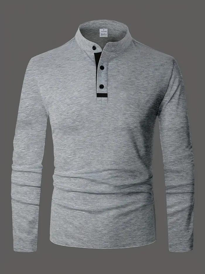 Un polo élégant à col rond pour hommes, uni épissé, adapté à porter à la maison en été, automne et h
