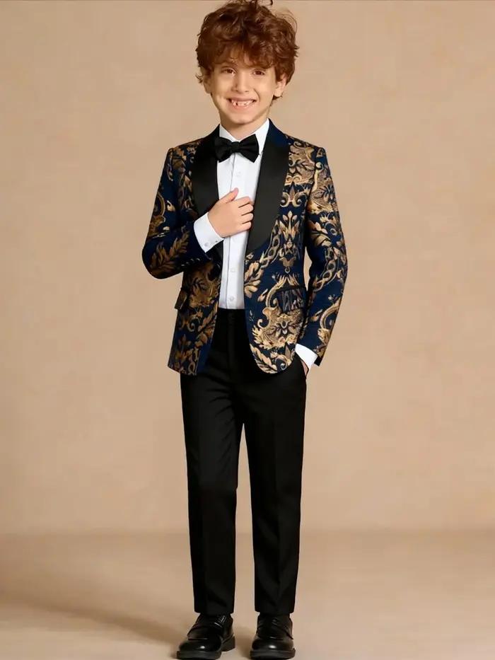 Ensemble de costume brodé doré de qualité supérieure pour garçons de 3 à 14 ans, costume de Communio