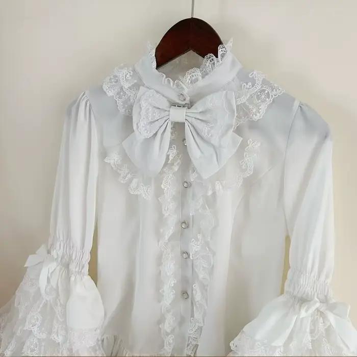 Chemise Lolita gothique et douce – Chemisier à volants à manches longues pour robes JSK, haut en den