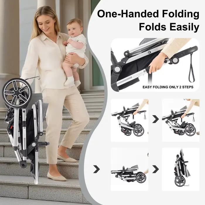 Poussette bébé 3 en 1 luxueux Portable voyage landau pliable landau haute paysage cadre en aluminium