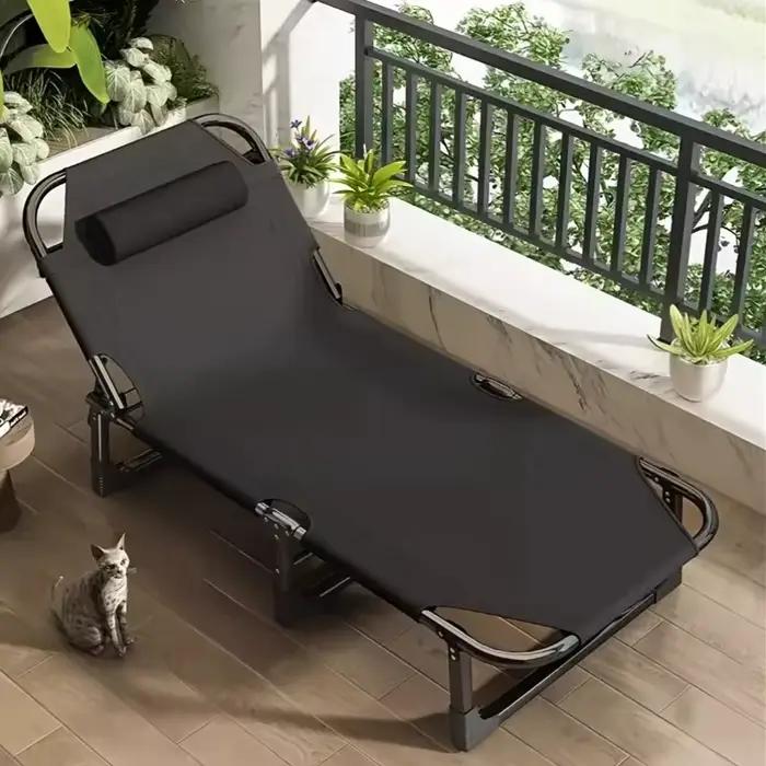 Lit pliant portable dextérieur et chaise longue avec appui tête mobilier de camping léger pour plage et bord de piscine détente totale relaxation confortable