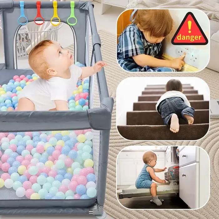 Parc pour bébé, barrière de sécurité pour enfant, clôture avec anneau de traction, boîte à balles, a