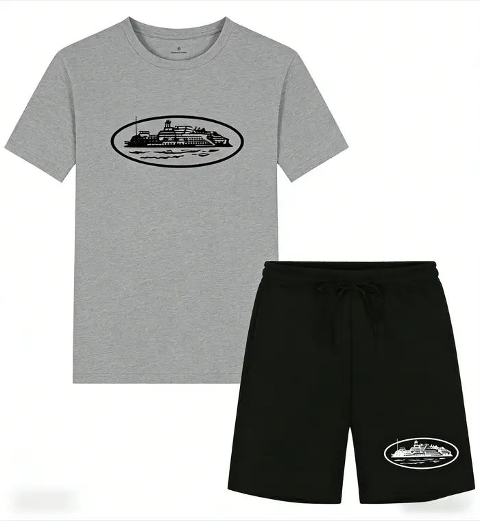 Nouvelle collection été 2026 : Ensemble décontracté deux pièces imprimé bateau, t-shirt et short amp