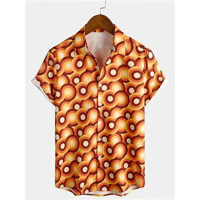 Chemise à manches courtes pour hommes, rétro classique des années 70, décontractée, avec boutons à r