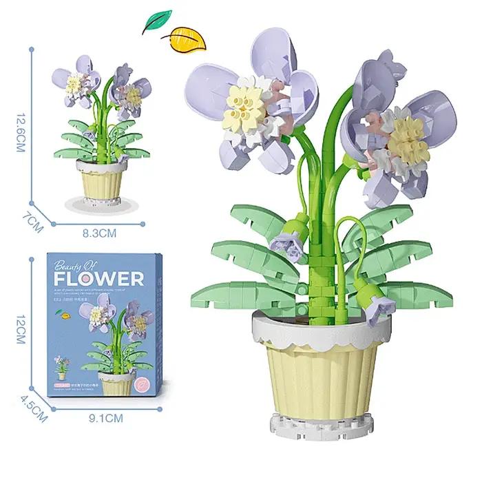 Bouquet de blocs de construction créatif, cadeau en pot de plante de fleur éternelle, plante en pot