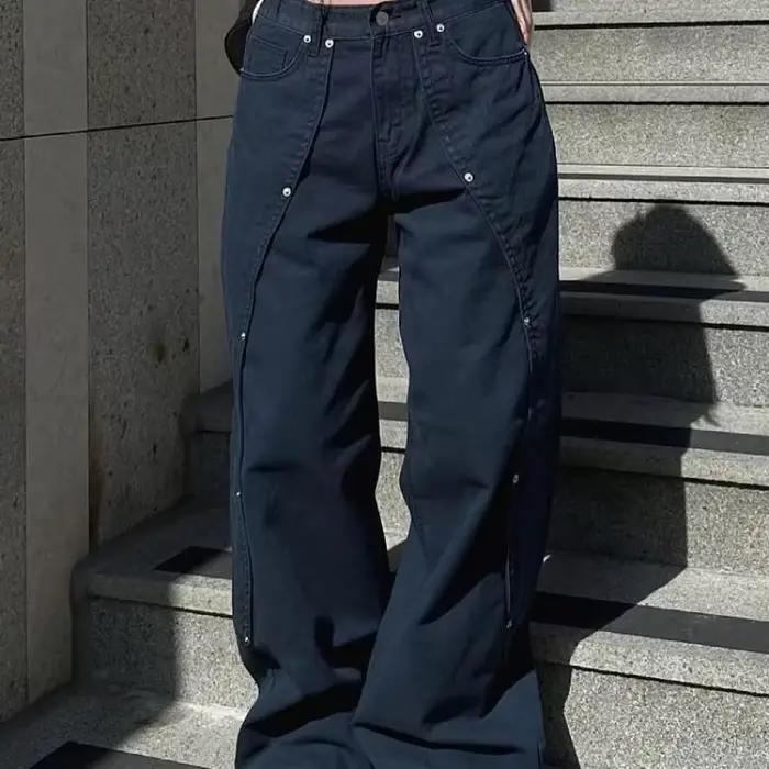 Jean pour femme Y2k, vêtements décontractés, coupe ample, pantalon à jambes larges, Style rétro amér