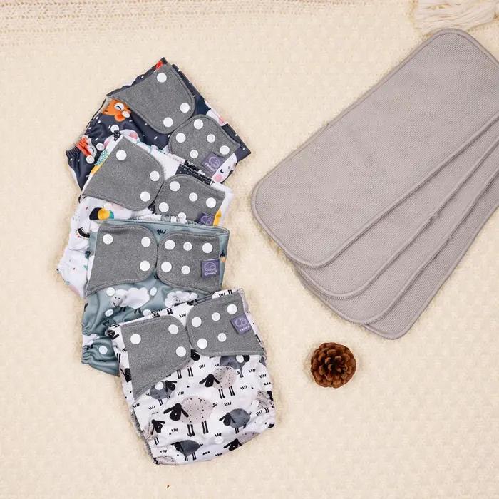 Elinfant – couche-culotte en tissu imperméable pour bébé, avec 4 absorbants, en tissu maille, os int