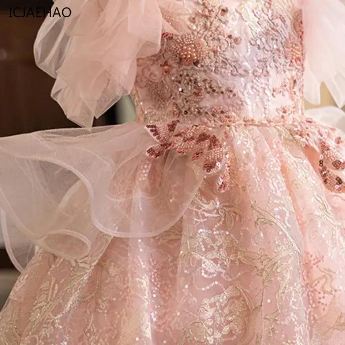 Robe de Demoiselle d'Honneur ICJAEHAO 2026 – Tutu Rose pour Filles, Tenue Élégante pour Fêtes et Spe