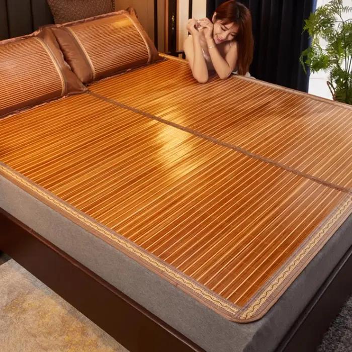 Tapis d'été en bambou, en paille réversible, double face, pour la maison, en rotin, à l'ancienne, li