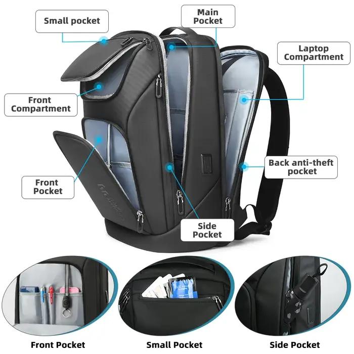 Heroic Knight-Sac à dos d'affaires étanche pour homme, sac de voyage pour ordinateur portable 17.3 "