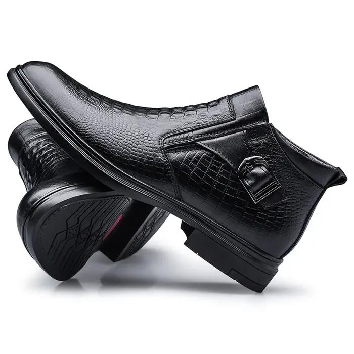 Bottes d'affaires en cuir de vache de qualité pour hommes, bottines de neige chaudes en fourrure, mo
