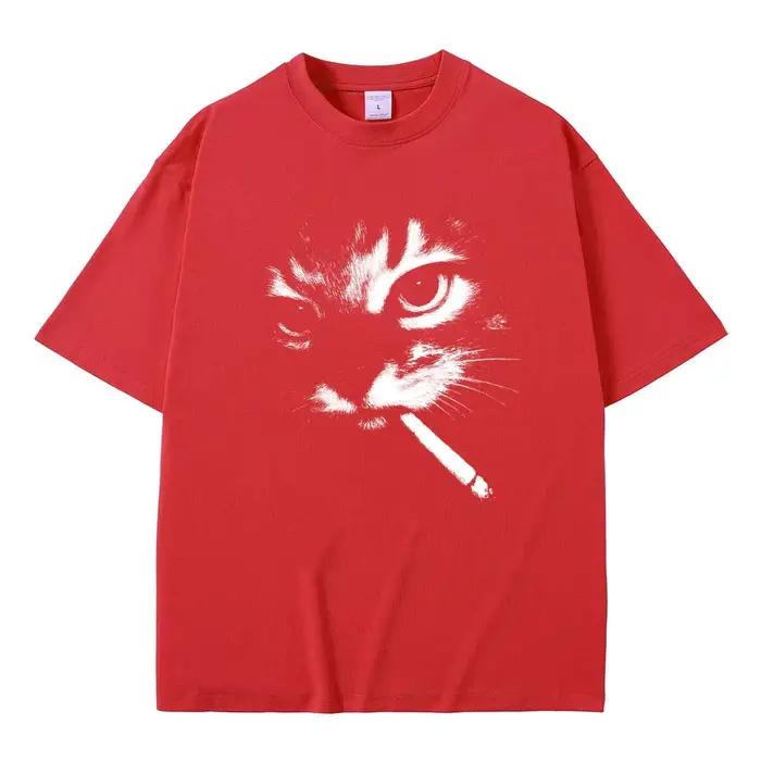 Mème drôle fumer chat visage graphique T-shirts hommes femmes décontracté coton Vintage T-shirts hom