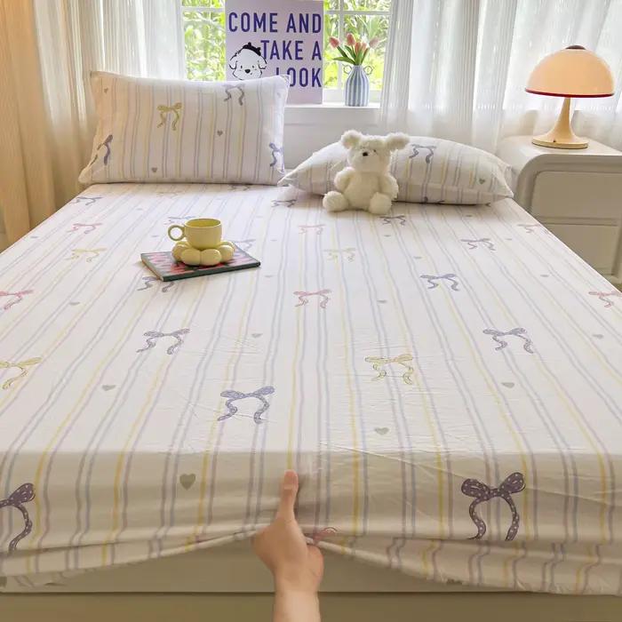 Ensembles de draps de lit à nœud rayé drap-housse antidérapant avec housse de matelas à bande élastique double incluant deux taies d'oreiller pour femmes occasions spéciales